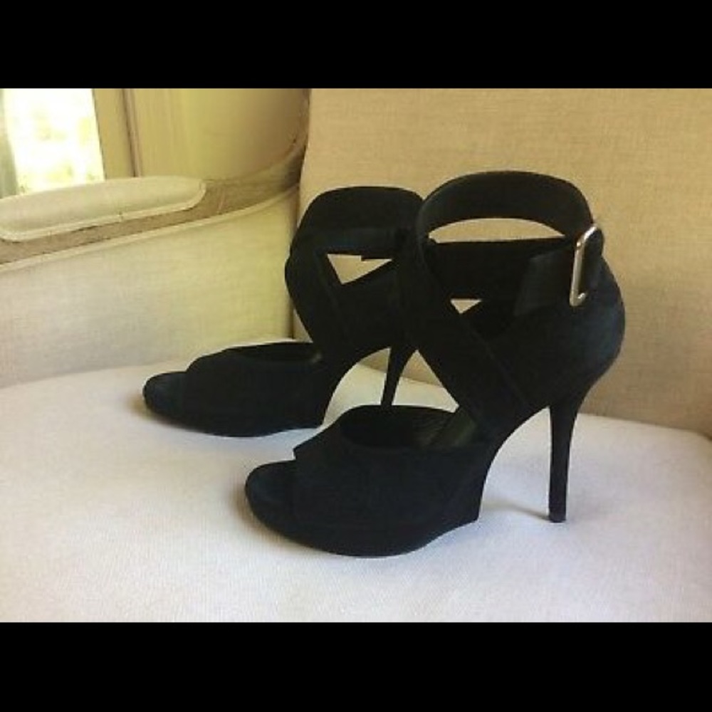 YSL Tribute Sandals Black Suede Ankle Cuff Buckle US 9, EU 39